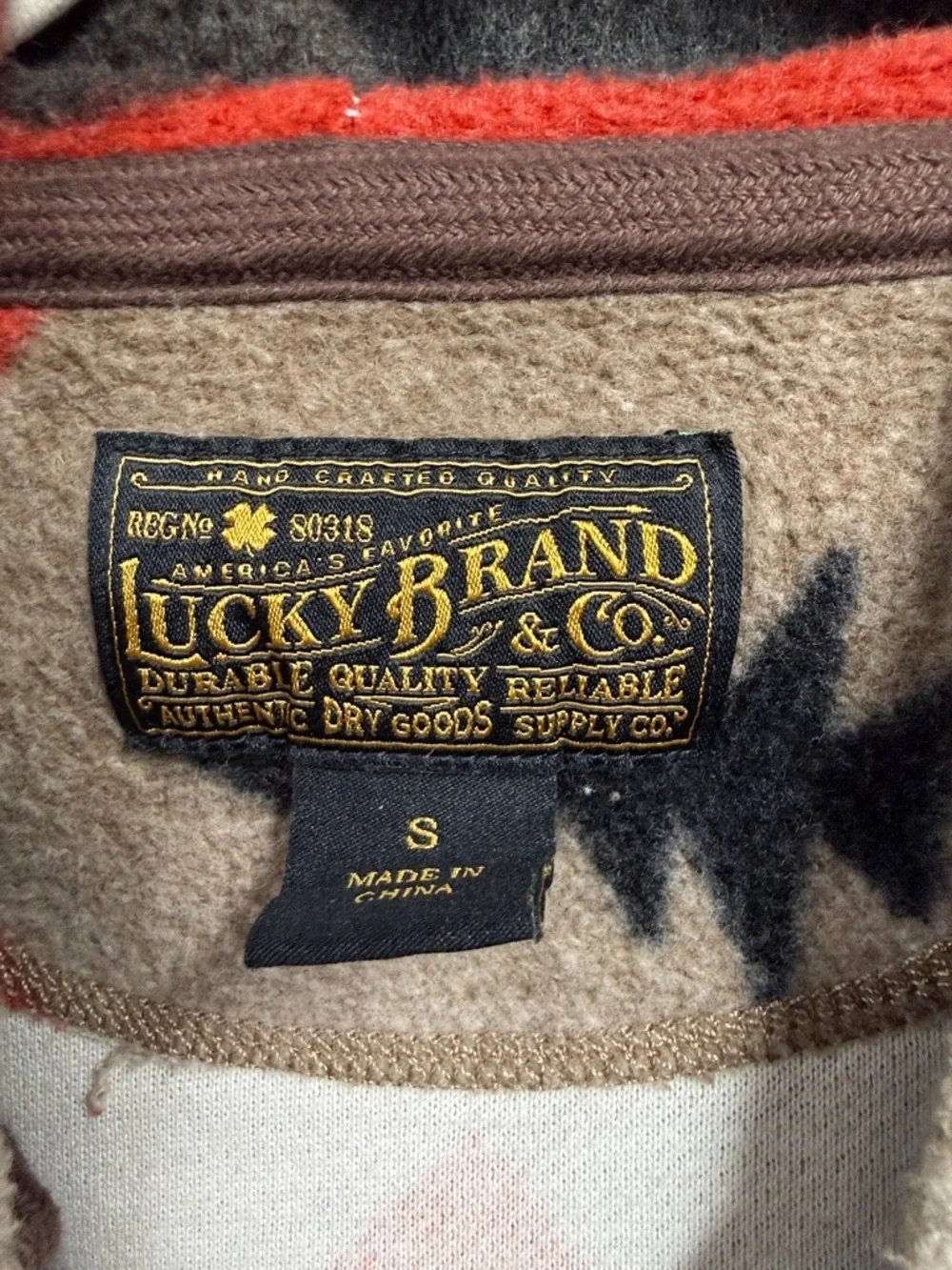 Lucky Brand Men's Zip Hoodie in Red & Gray Aztec Print
